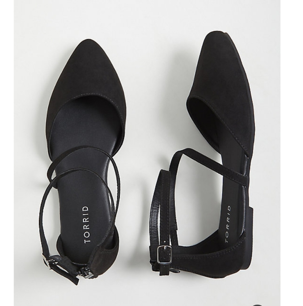 BLACK FAUX SUEDE ANKLE STRAP D'ORSAY FLAT (WW)
